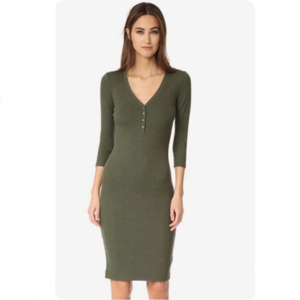 L’Agence Aurora Henley Midi Dress in Heather Olive Size Small
